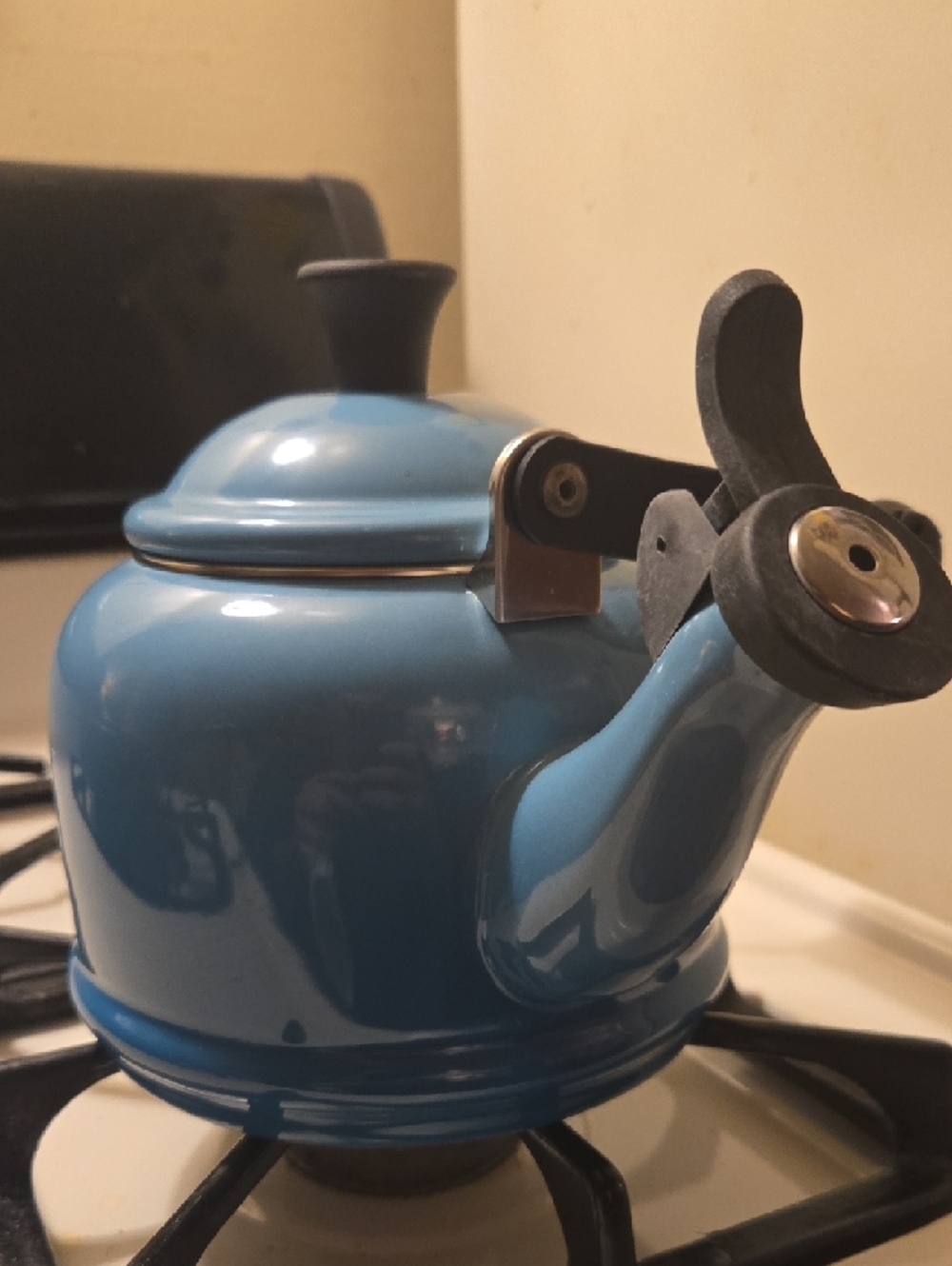 Le Creuset Carribean Blue Teakettle with Black Handle and Knob - Picture 4 of 16